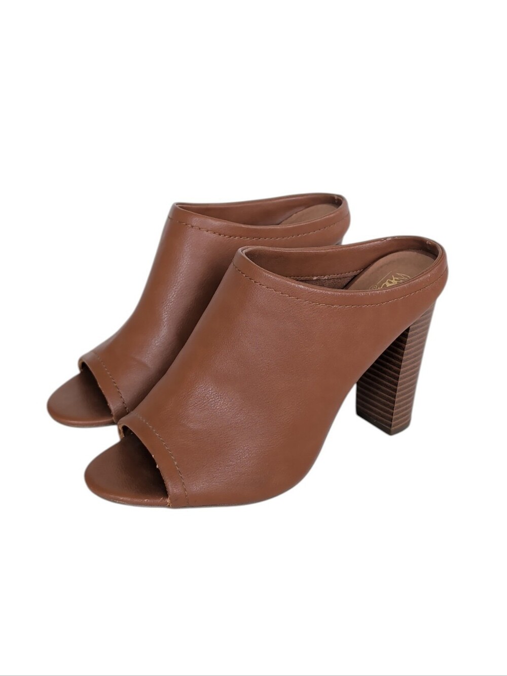 Mossimo Faux Leather Open Toe Chunky Heel Mules 9 Brown Block Heel